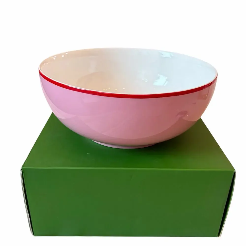 Kate Spade Make It Pop Pink Serving Bowl with Contrasting Red Rim 11in NEW